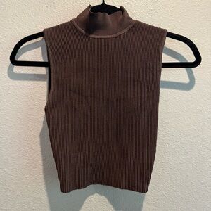 Babaton Aritzia Sculpt Mockneck Halter Top Dark Brown Chocolate XS